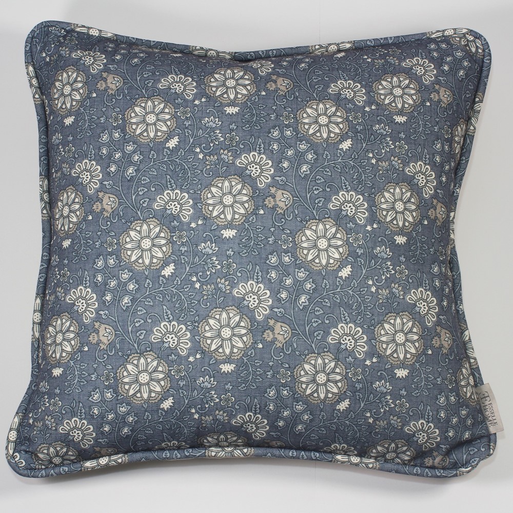 Lucien Trail Floral Botanical Cushion in Navy Taupe